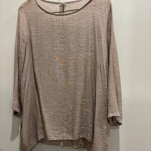Ecru/Beige/Tan Loose fitting pullover 3/4 sleeves, high/low hem Blouse, sz 5X